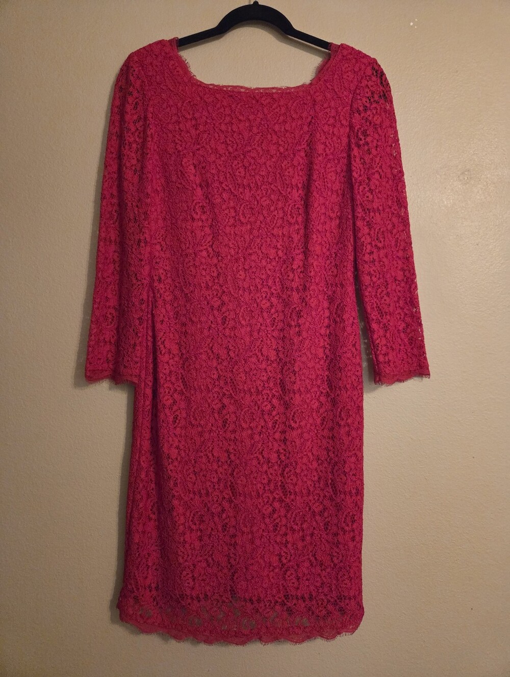 CACHE Red Lace Crochet Scallop Hem Long Sleeve Cocktail Party Dress NWT SZ 6